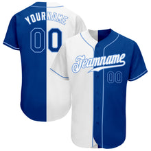 Load image into Gallery viewer, Custom White Royal-Light Blue Authentic Split Fashion Baseball Jersey
