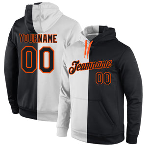 Custom Stitched White Black-Orange Split Fashion Sports Pullover Sweatshirt Hoodie