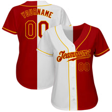 Load image into Gallery viewer, Custom White Red-Gold Authentic Split Fashion Baseball Jersey
