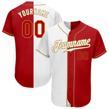 Load image into Gallery viewer, Custom White Red-Old Gold Authentic Split Fashion Baseball Jersey

