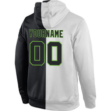 Load image into Gallery viewer, Custom Stitched White Black-Neon Green Split Fashion Sports Pullover Sweatshirt Hoodie
