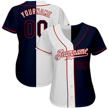Load image into Gallery viewer, Custom White Navy-Red Authentic Split Fashion Baseball Jersey
