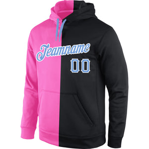 Custom Stitched Pink Light Blue-Black Split Fashion Sports Pullover Sweatshirt Hoodie