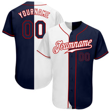 Load image into Gallery viewer, Custom White Navy-Red Authentic Split Fashion Baseball Jersey
