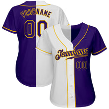 Load image into Gallery viewer, Custom White Purple-Gold Authentic Split Fashion Baseball Jersey
