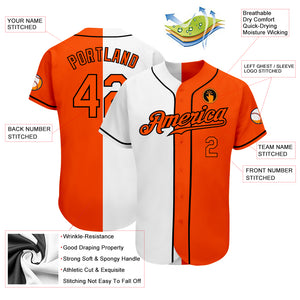 Custom White Orange-Black Authentic Split Fashion Baseball Jersey
