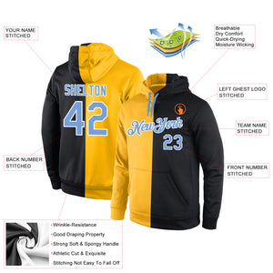 Custom Stitched Gold Light Blue-Black Split Fashion Sports Pullover Sweatshirt Hoodie