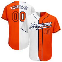 Load image into Gallery viewer, Custom White Orange-Navy Authentic Split Fashion Baseball Jersey
