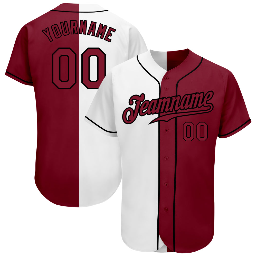 Custom White Crimson-Black Authentic Split Fashion Baseball Jersey
