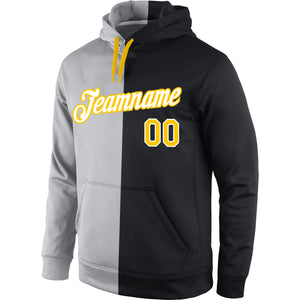 Custom Stitched Gray Gold-Black Split Fashion Sports Pullover Sweatshirt Hoodie