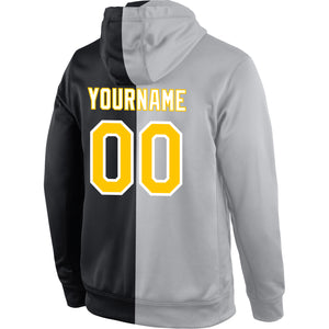 Custom Stitched Gray Gold-Black Split Fashion Sports Pullover Sweatshirt Hoodie