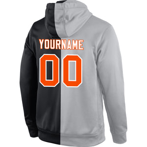 Custom Stitched Gray Orange-Black Split Fashion Sports Pullover Sweatshirt Hoodie