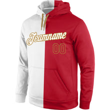 Load image into Gallery viewer, Custom Stitched White Red-Old Gold Split Fashion Sports Pullover Sweatshirt Hoodie
