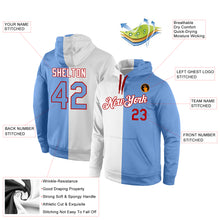 Load image into Gallery viewer, Custom Stitched White Light Blue-Red Split Fashion Sports Pullover Sweatshirt Hoodie
