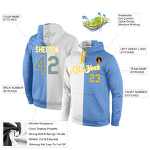 Load image into Gallery viewer, Custom Stitched White Light Blue-Gold Split Fashion Sports Pullover Sweatshirt Hoodie
