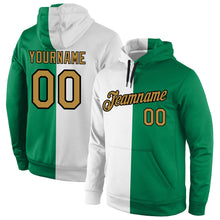 Load image into Gallery viewer, Custom Stitched White Old Gold-Kelly Green Split Fashion Sports Pullover Sweatshirt Hoodie
