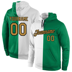 Custom Stitched White Old Gold-Kelly Green Split Fashion Sports Pullover Sweatshirt Hoodie
