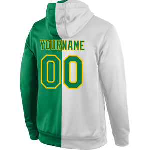 Custom Stitched White Kelly Green-Gold Split Fashion Sports Pullover Sweatshirt Hoodie