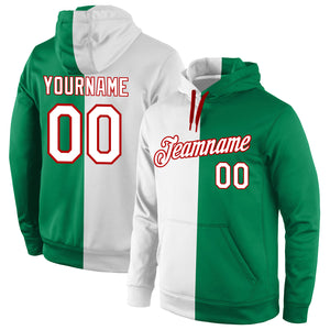 Custom Stitched Kelly Green White-Red Split Fashion Sports Pullover Sweatshirt Hoodie