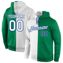 Load image into Gallery viewer, Custom Stitched Kelly Green White-Royal Split Fashion Sports Pullover Sweatshirt Hoodie
