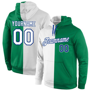 Custom Stitched Kelly Green White-Royal Split Fashion Sports Pullover Sweatshirt Hoodie