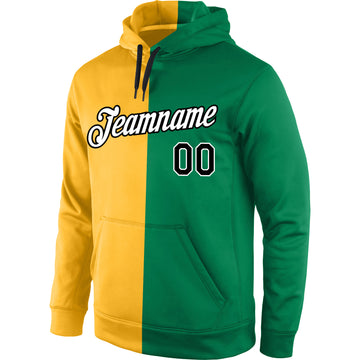 Custom Stitched Gold Black-Kelly Green Split Fashion Sports Pullover Sweatshirt Hoodie