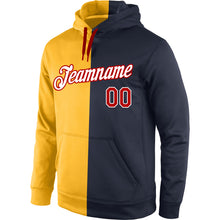 Load image into Gallery viewer, Custom Stitched Gold Red-Navy Split Fashion Sports Pullover Sweatshirt Hoodie
