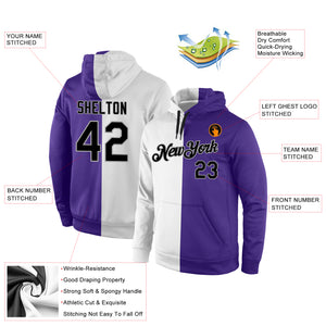 Custom Stitched White Black-Purple Split Fashion Sports Pullover Sweatshirt Hoodie