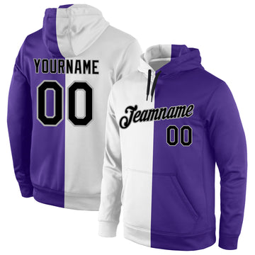 Custom Stitched White Black-Purple Split Fashion Sports Pullover Sweatshirt Hoodie