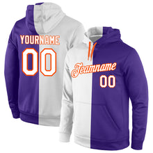 Load image into Gallery viewer, Custom Stitched Purple White-Orange Split Fashion Sports Pullover Sweatshirt Hoodie
