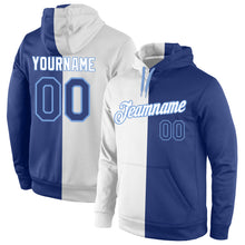 Load image into Gallery viewer, Custom Stitched White Royal-Light Blue Split Fashion Sports Pullover Sweatshirt Hoodie
