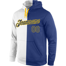 Load image into Gallery viewer, Custom Stitched White Royal-Gold Split Fashion Sports Pullover Sweatshirt Hoodie
