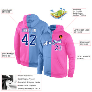 Custom Stitched Light Blue Royal-Pink Split Fashion Sports Pullover Sweatshirt Hoodie