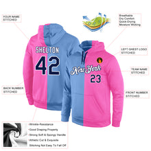 Load image into Gallery viewer, Custom Stitched Light Blue Navy-Pink Split Fashion Sports Pullover Sweatshirt Hoodie
