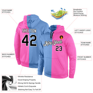 Custom Stitched Light Blue Black-Pink Split Fashion Sports Pullover Sweatshirt Hoodie