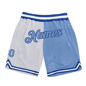 Custom White Light Blue-Royal Authentic Throwback Split Fashion Basketball Shorts