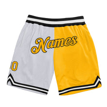 Load image into Gallery viewer, Custom White Gold-Black Authentic Throwback Split Fashion Basketball Shorts
