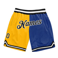 Load image into Gallery viewer, Custom Gold Royal-Black Authentic Throwback Split Fashion Basketball Shorts
