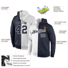 Load image into Gallery viewer, Custom Stitched White Navy Split Fashion Sports Pullover Sweatshirt Hoodie
