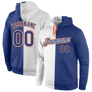 Custom Stitched White Royal-Orange Split Fashion Sports Pullover Sweatshirt Hoodie