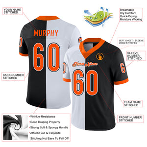 Custom Black Orange-White Mesh Split Fashion Football Jersey