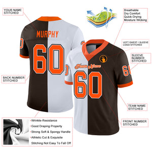 Custom Brown Orange-White Mesh Split Fashion Football Jersey