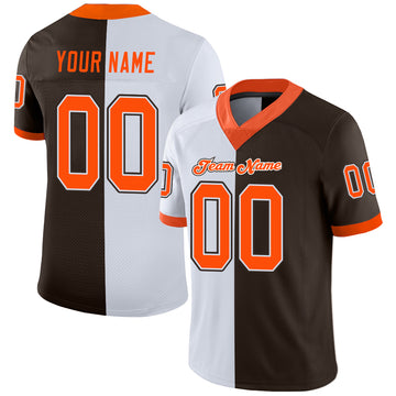 Custom Brown Orange-White Mesh Split Fashion Football Jersey