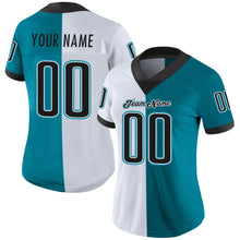 Load image into Gallery viewer, Custom Teal Black-White Mesh Split Fashion Football Jersey
