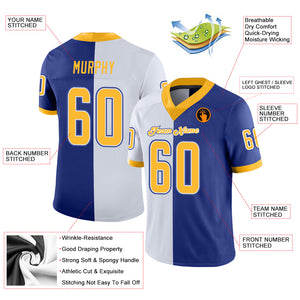 Custom Royal Gold-White Mesh Split Fashion Football Jersey