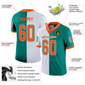 Custom Aqua Orange-White Mesh Split Fashion Football Jersey