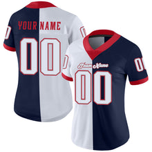 Load image into Gallery viewer, Custom Navy White-Scarlet Mesh Split Fashion Football Jersey
