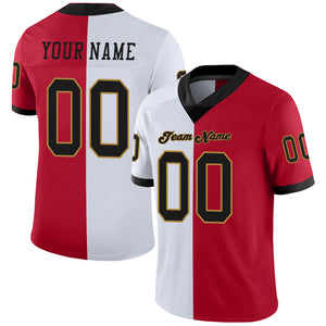 Custom Red Black-White Mesh Split Fashion Football Jersey