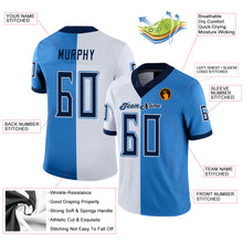 Load image into Gallery viewer, Custom Powder Blue Navy-White Split Fashion Football Jersey
