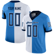 Load image into Gallery viewer, Custom Powder Blue Navy-White Mesh Split Fashion Football Jersey
